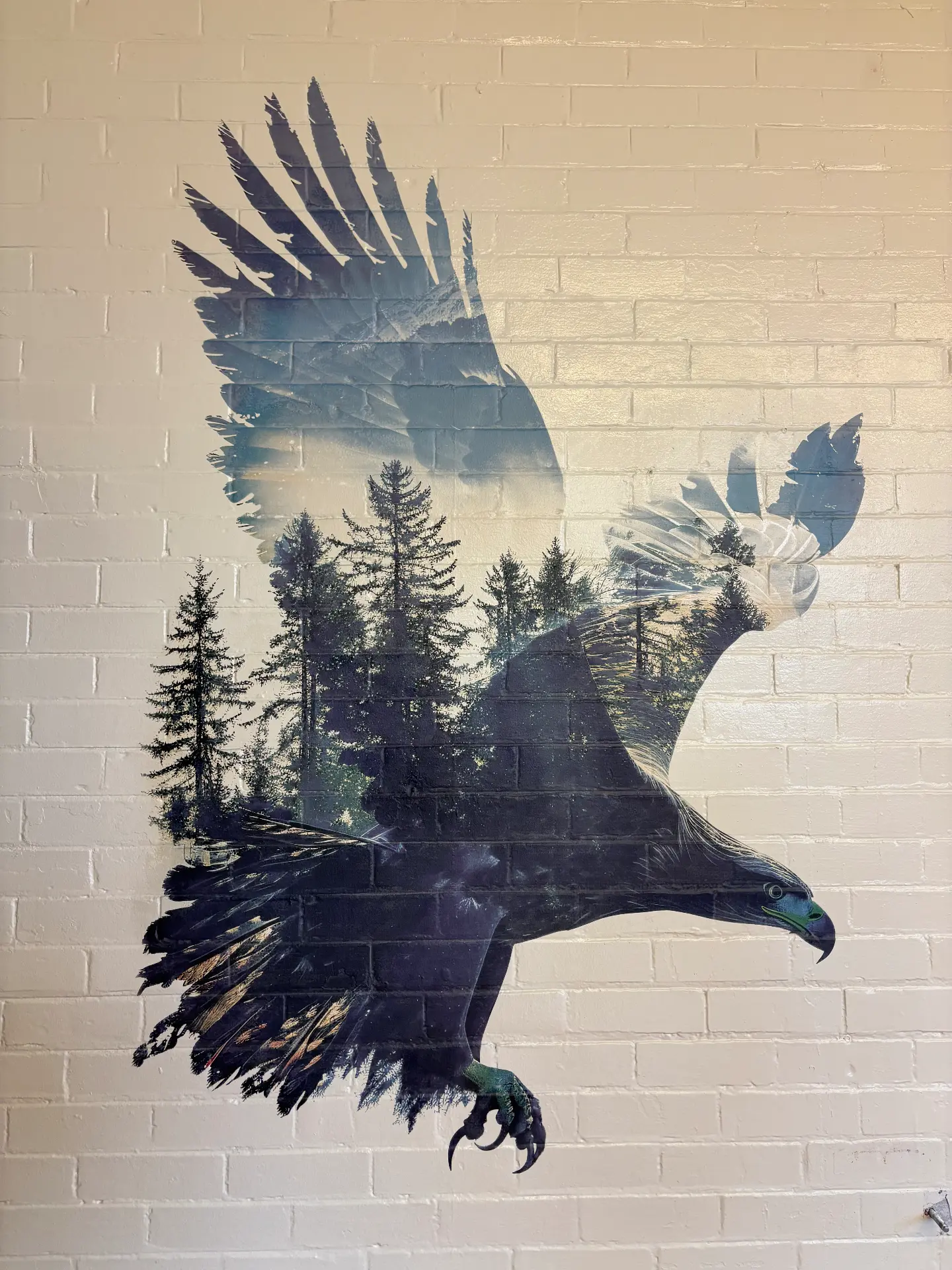 Double-Exposure Eagle — Textured Brick Mural printed by DreamWall Studio